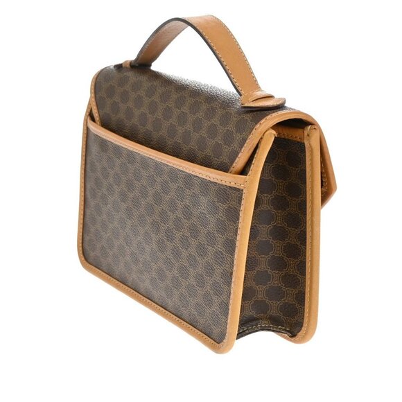 CELINE Logo Macadam Pattern Hand Bag PVC Leather Brown Gold Italy - Picture 4 of 16